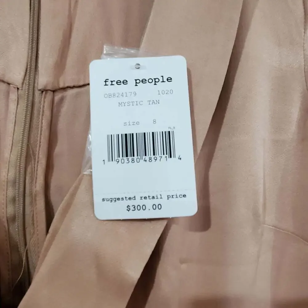 Free People Jumpsuit Womens Sz 8 Mystic Tan Pink Satin Silky Glam Festival Party